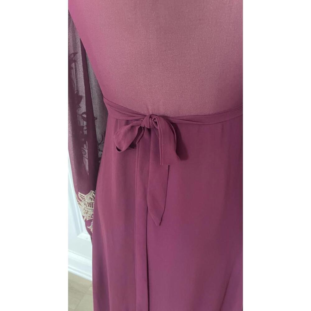 Soieblu - Long Sleeve Burgundy Maxi Dress with Embroidered Sheer Sleeves, size S - Picture 5 of 9